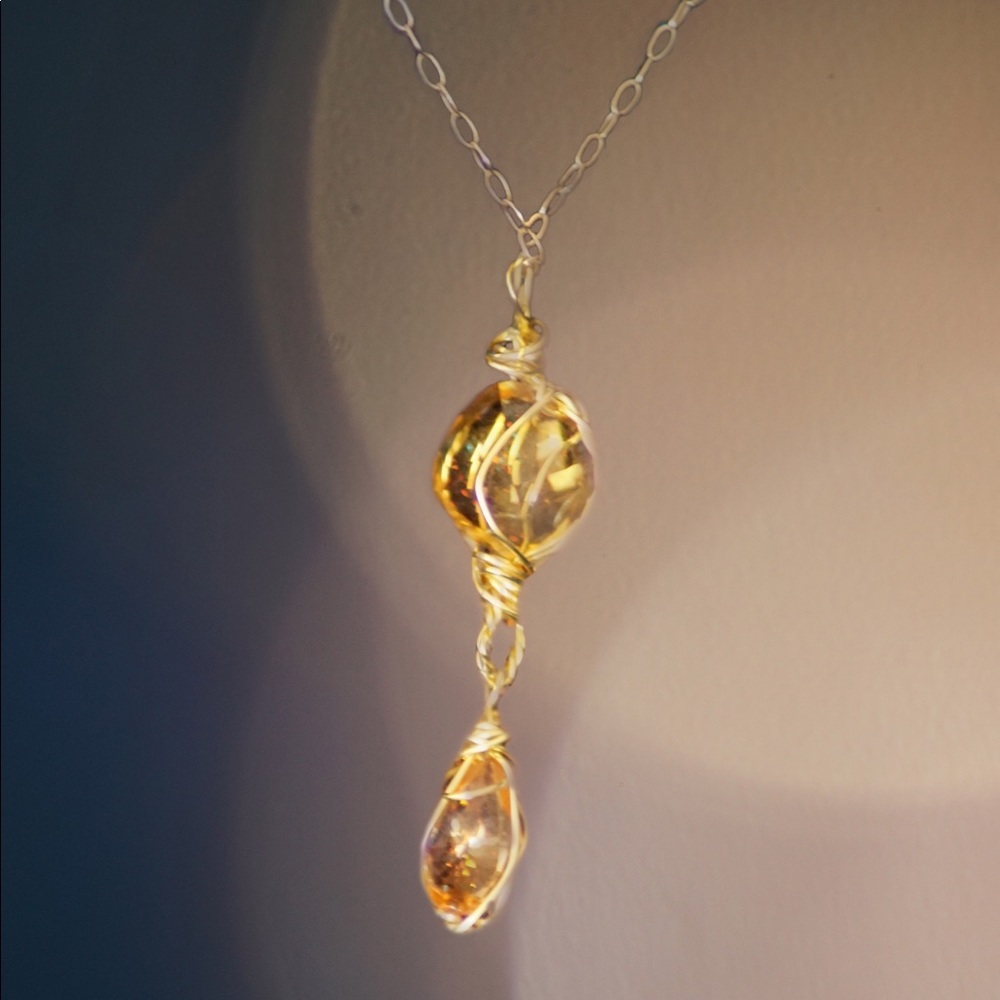 14k gold filled, yellow sapphire and orange garnet